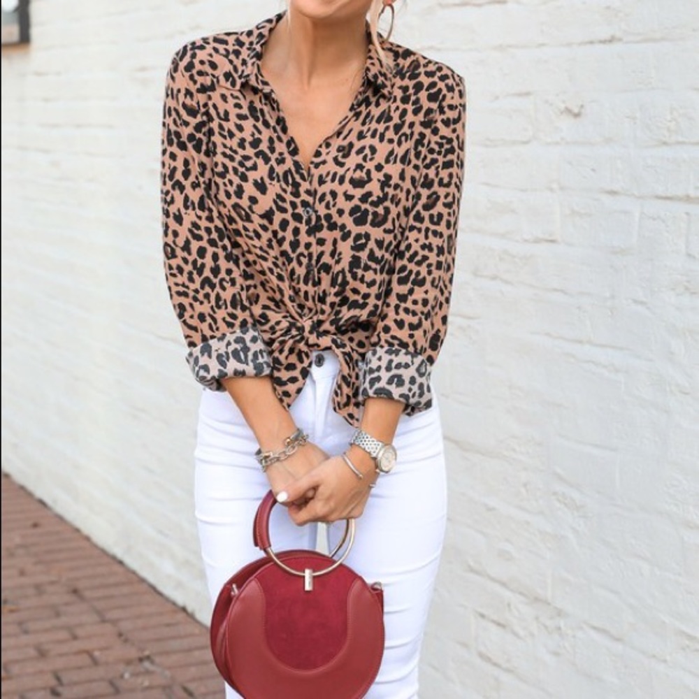 Leopard print button up top